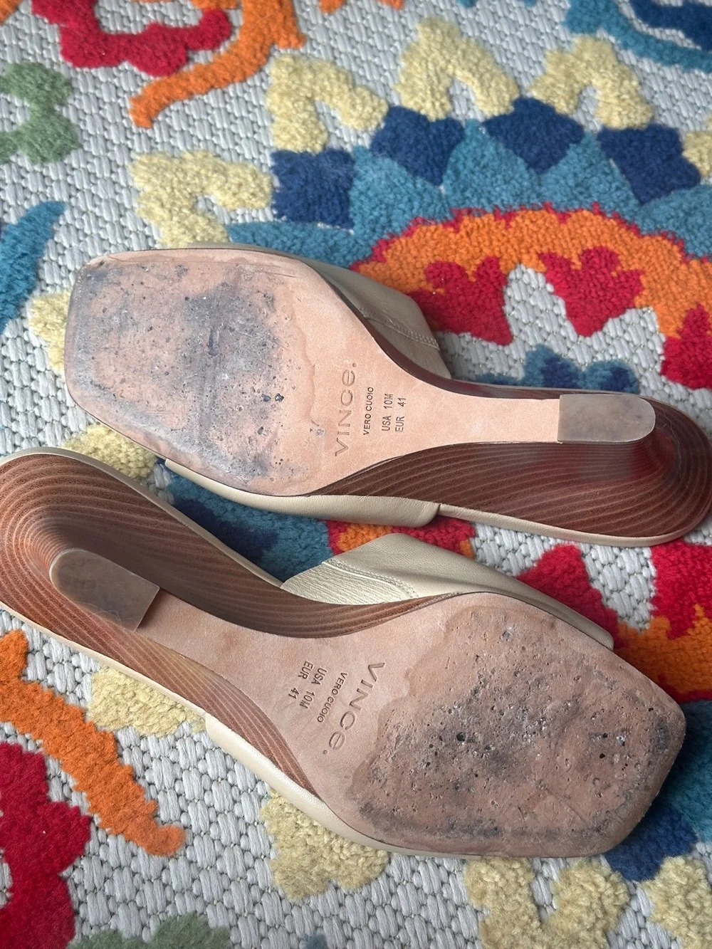 Vince Pia Leather Slide Wedge Sandals Beige Nude Square Toe Size 10M